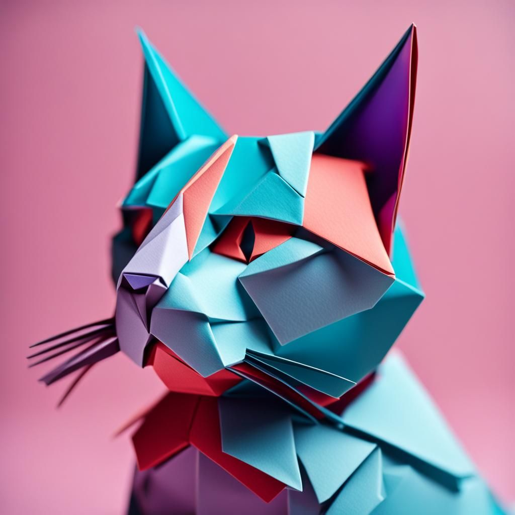 Origami Cat in Smooth Colors, Sharp Focus