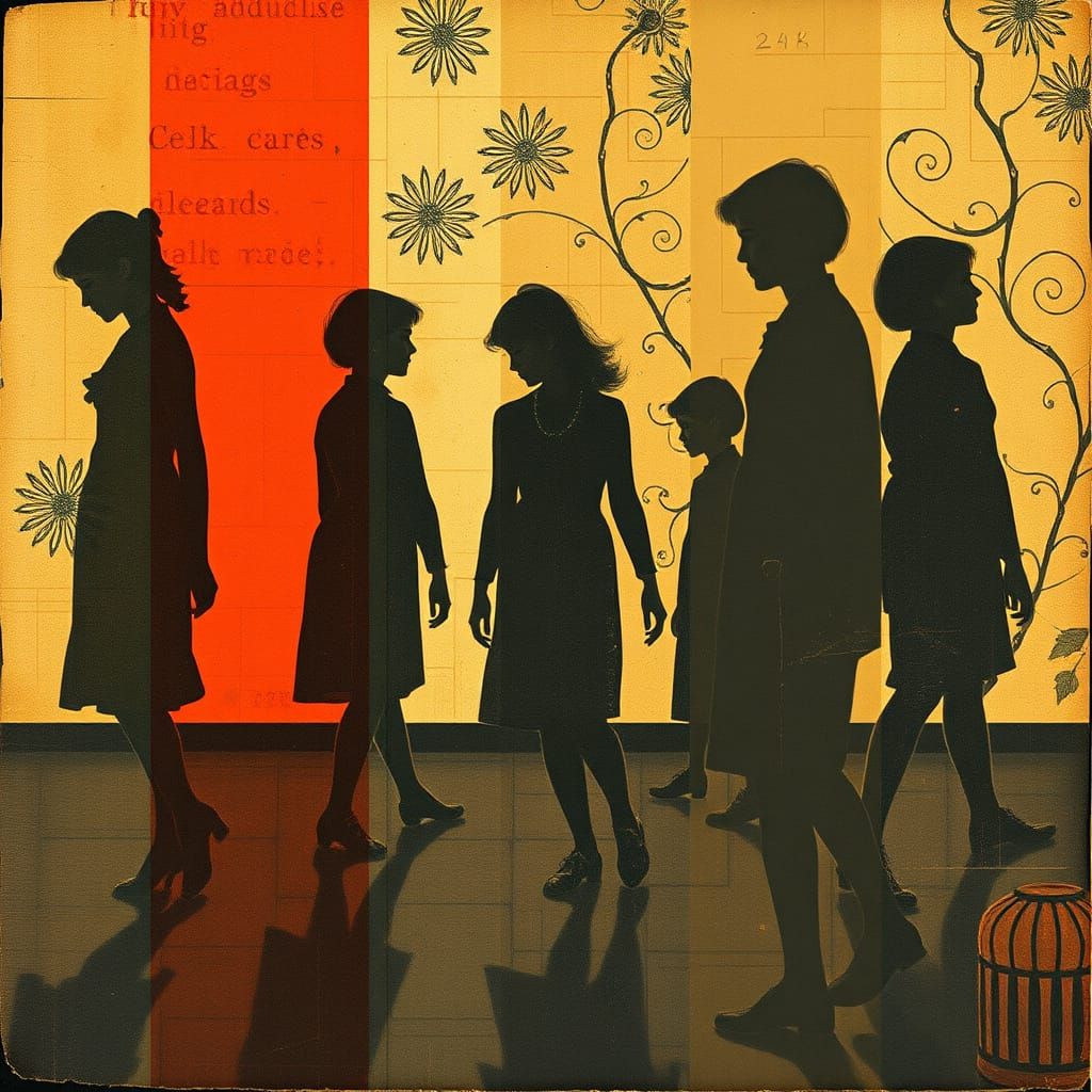 Vintage Postcard Collage of Textile Patterns and Shadow Play