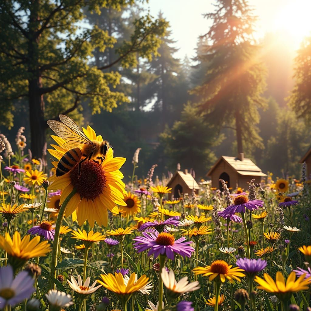 Golden Honey Meadow in Vibrant Fantasy Art