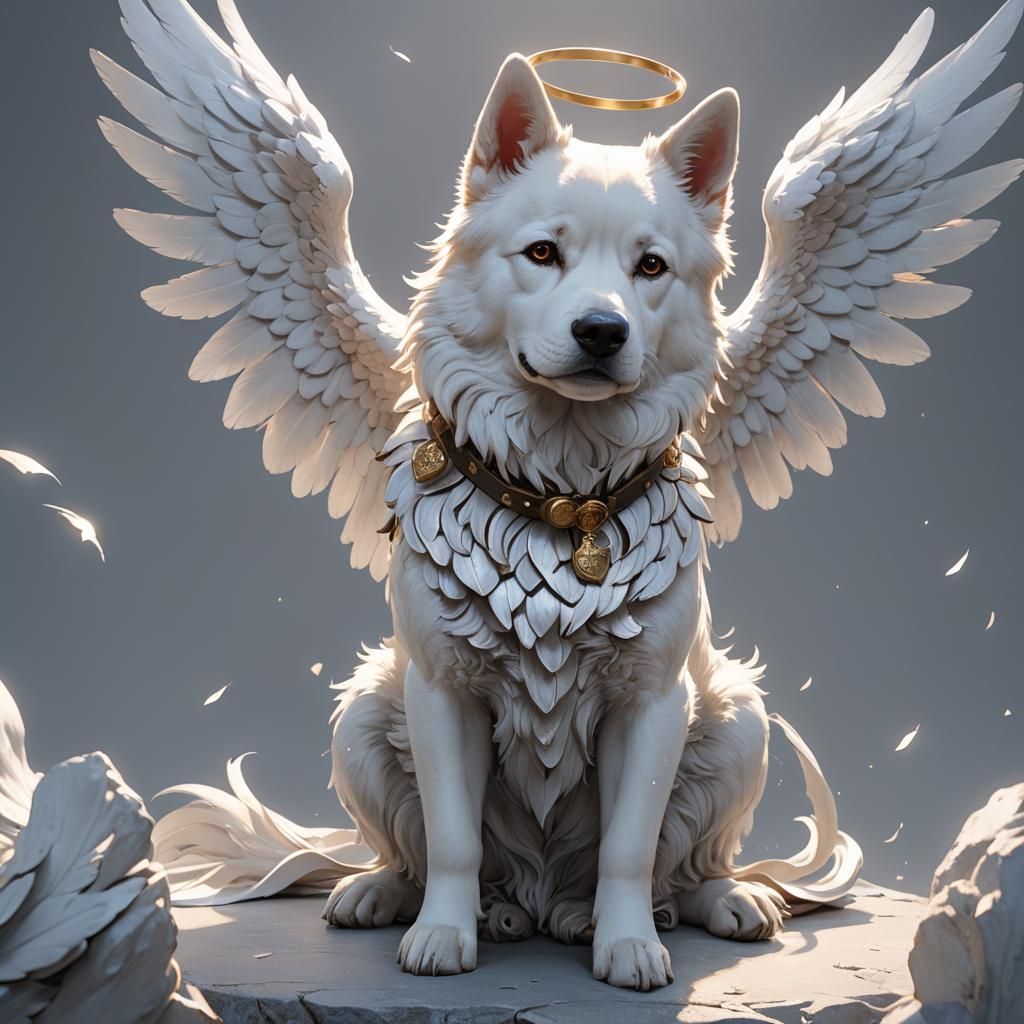 Detailed 3D Anime Angel Dog Concept Art