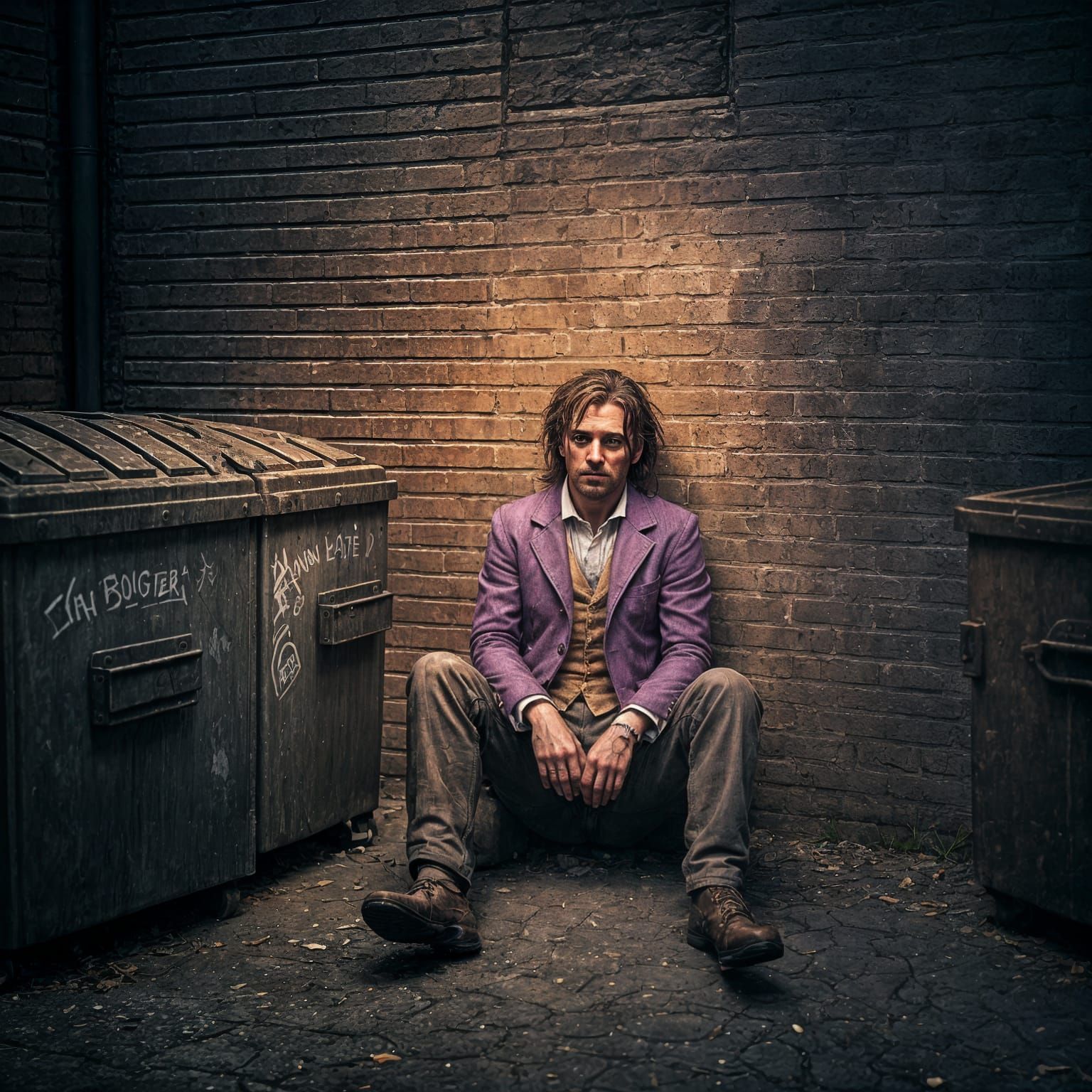 Gritty Portrait of a Downtrodden Man in Alleyway