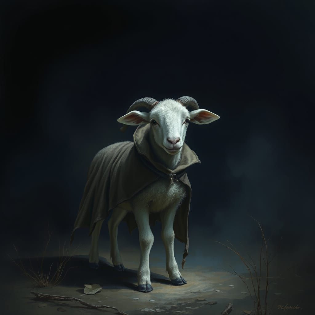 Timid Lamb in Ominous Landscape, Dramatic Digital Art