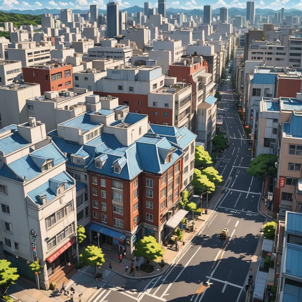 Vibrant Japanese Cityscape Anime Art