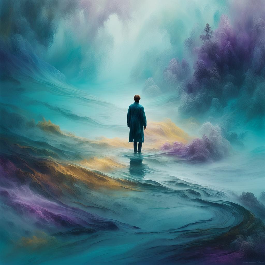 Abstract Figure in Misty Water, Modern Art Style