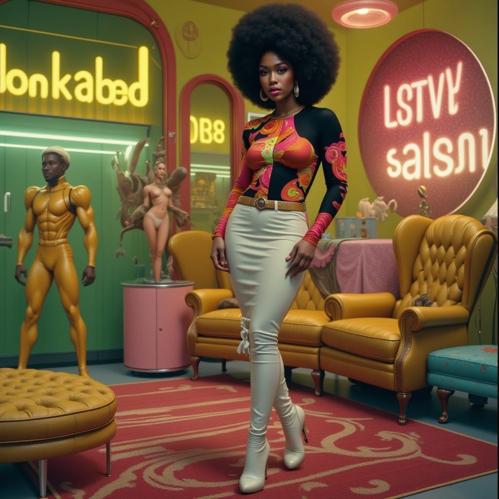 Funky Seventies Woman in Psychedelic Dreamscape