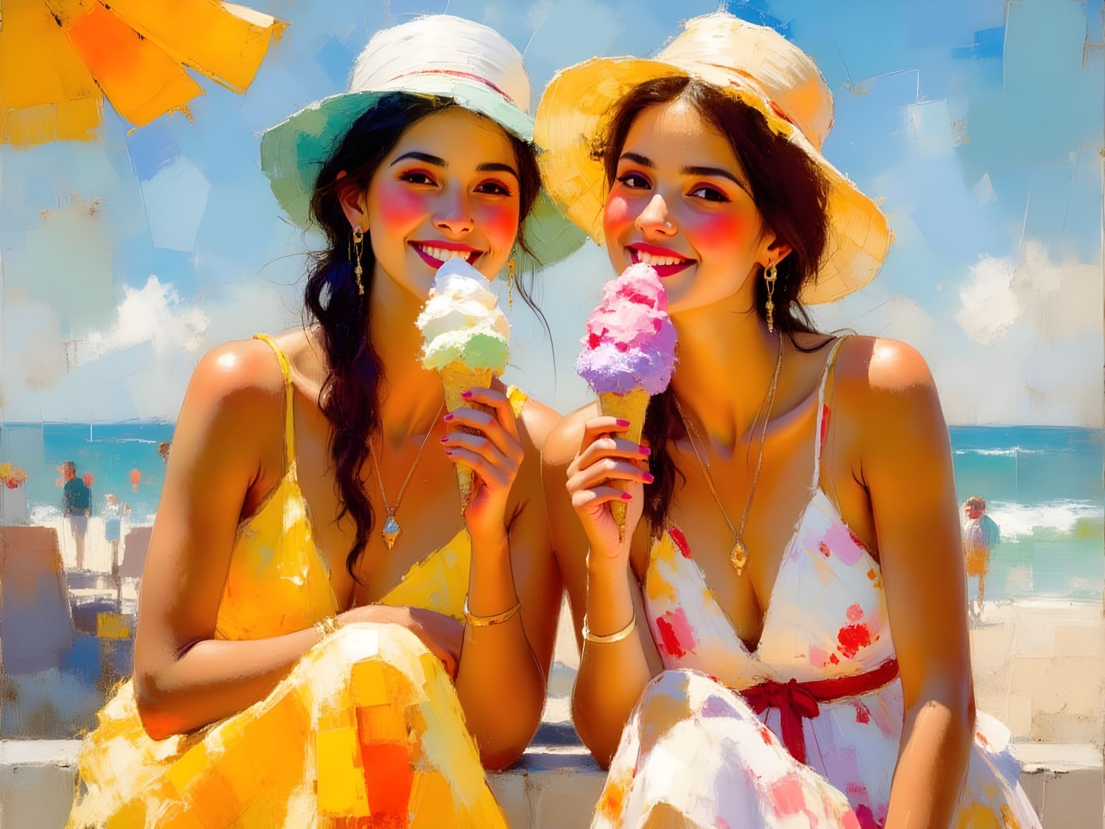 Joyful Friends Eating Ice Cream on the Boardwalk