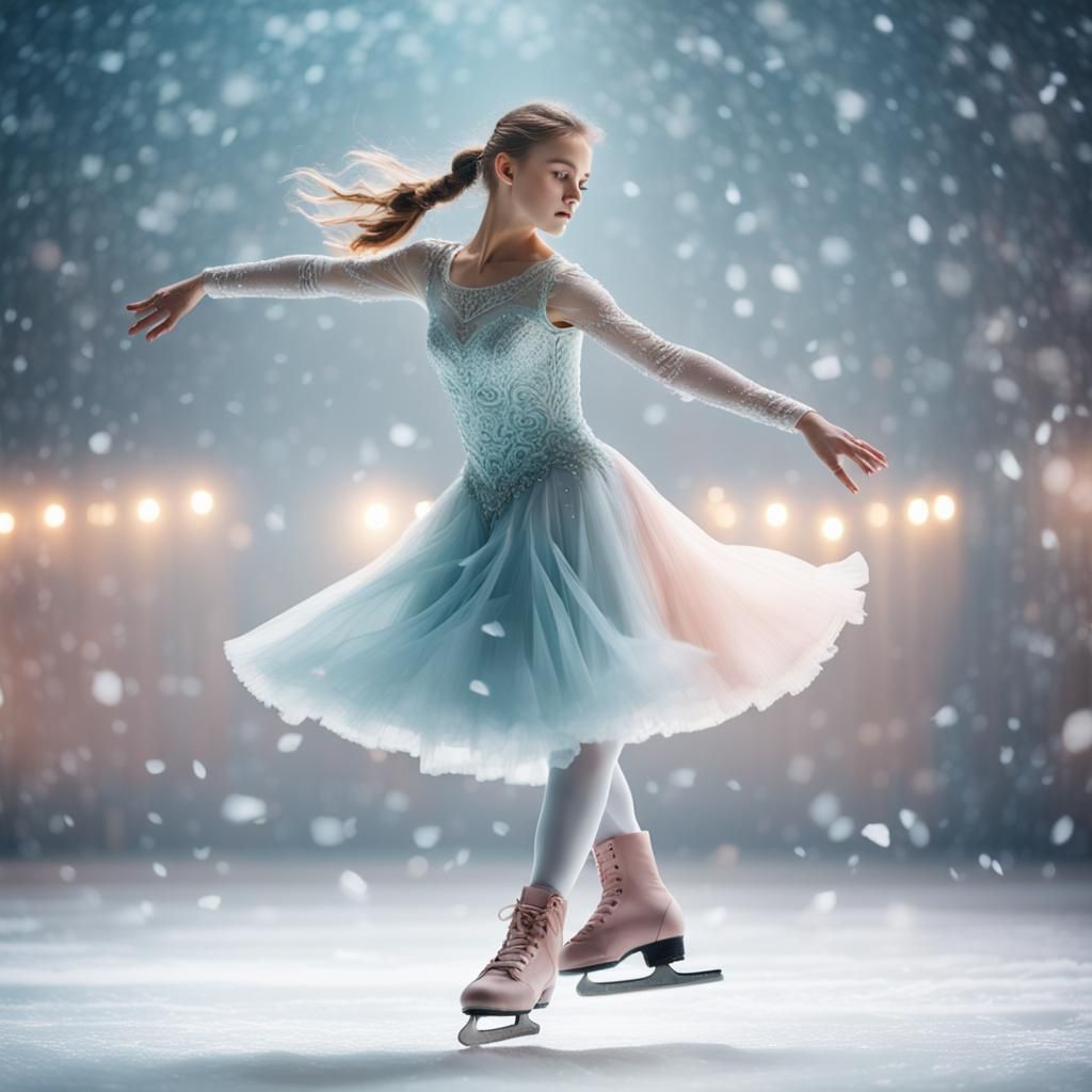 Elegant Ice Skater in Dreamy Pastel Colors