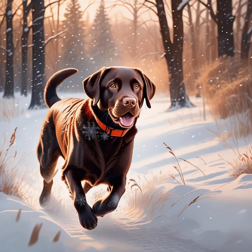 Labrador's Joyful Run in a Winter Landscape