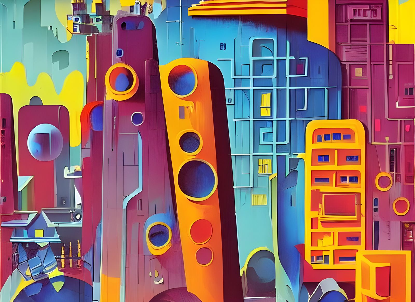 Isometric Cityscape in Retro Sci-Fi Pop Art Style