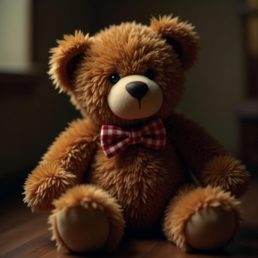 Plush Brown Teddy Bear with Red Checkered Bow Tie