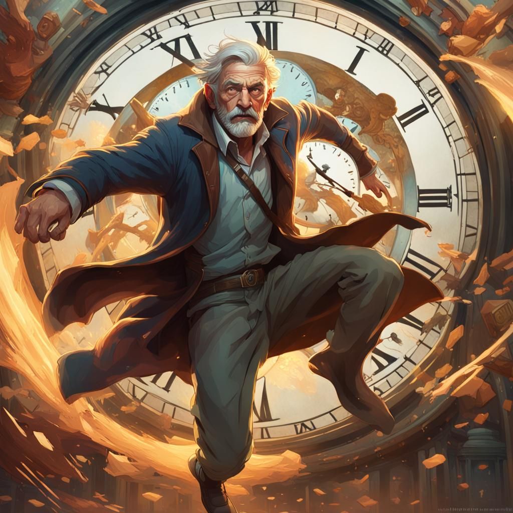 Boy Chased by Clocks in Dynamic Lighting Style