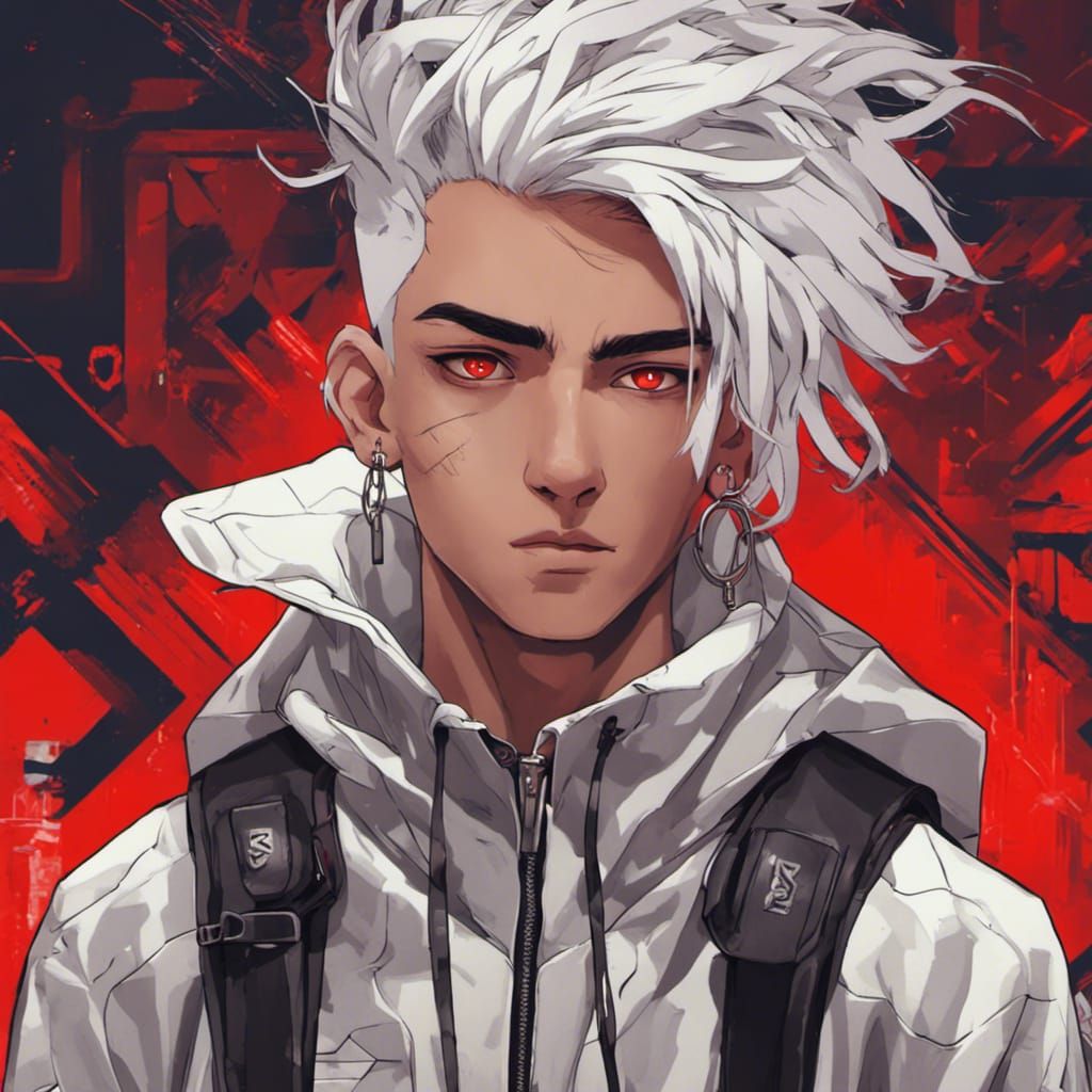 Cyberpunk Teenager with Tech Wear and White Hair
