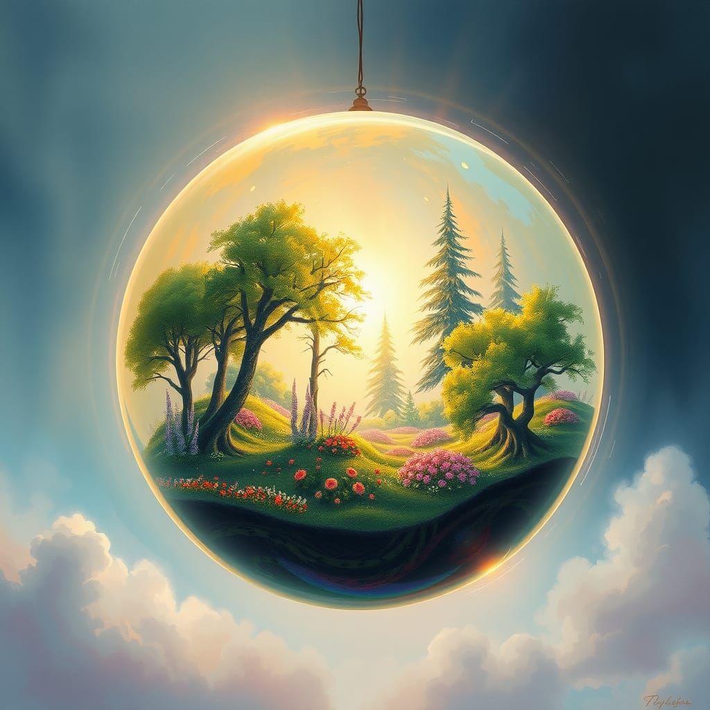 Ethereal Orb Encapsulates Nature: Impasto Impressionism