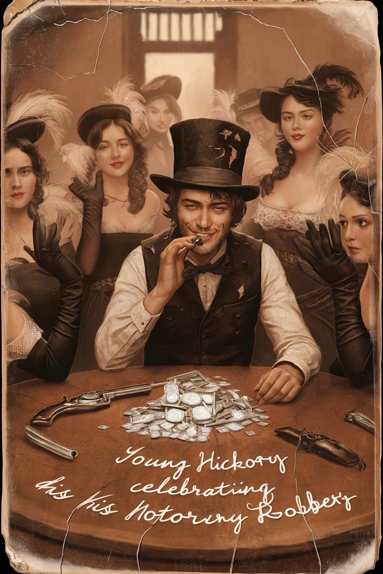 Old West Gambler Celebrates in Sepia Lithograph