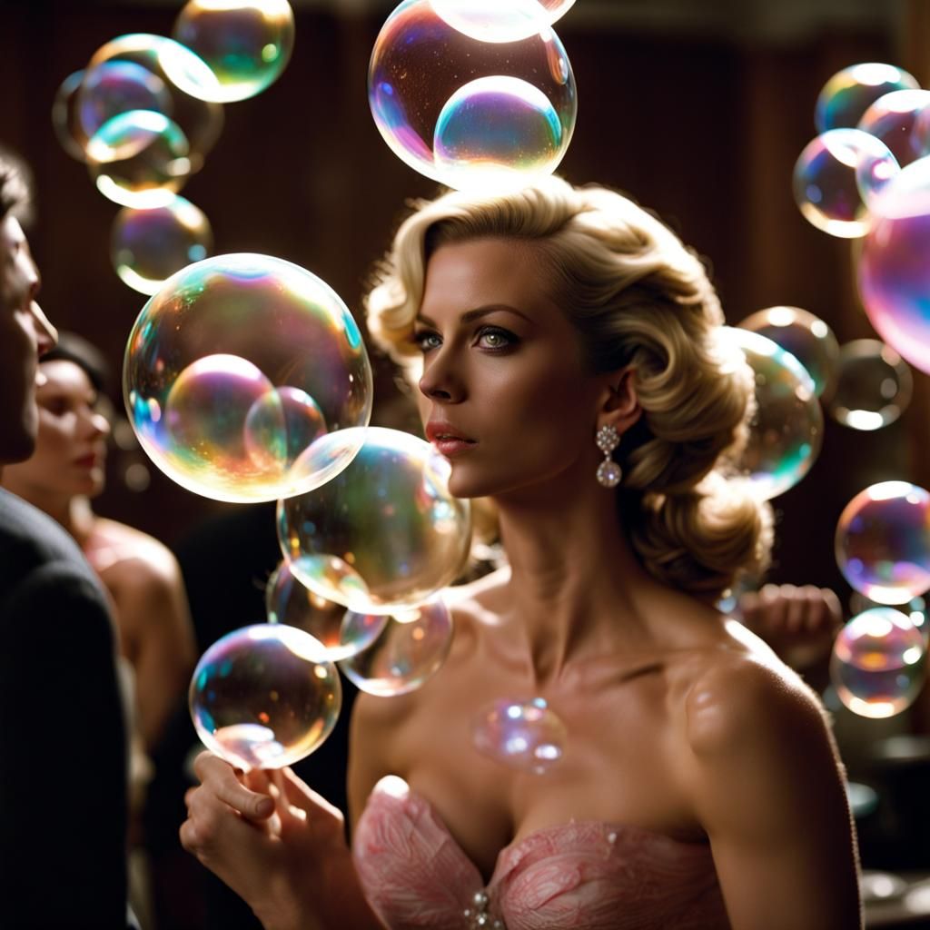 Beautiful Woman Portrait Saying Bubbles
