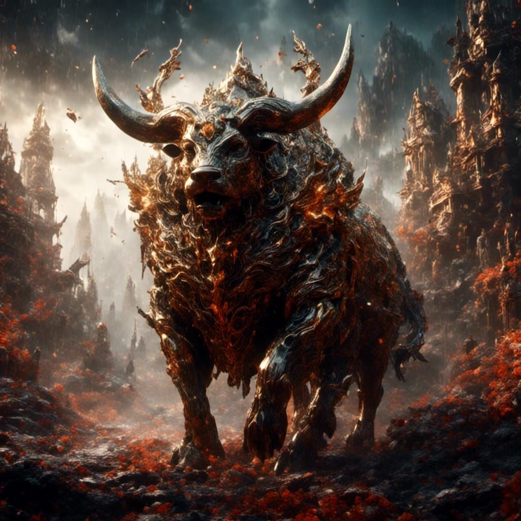 Shiba Inu Rides Bull in Detailed Digital Painting