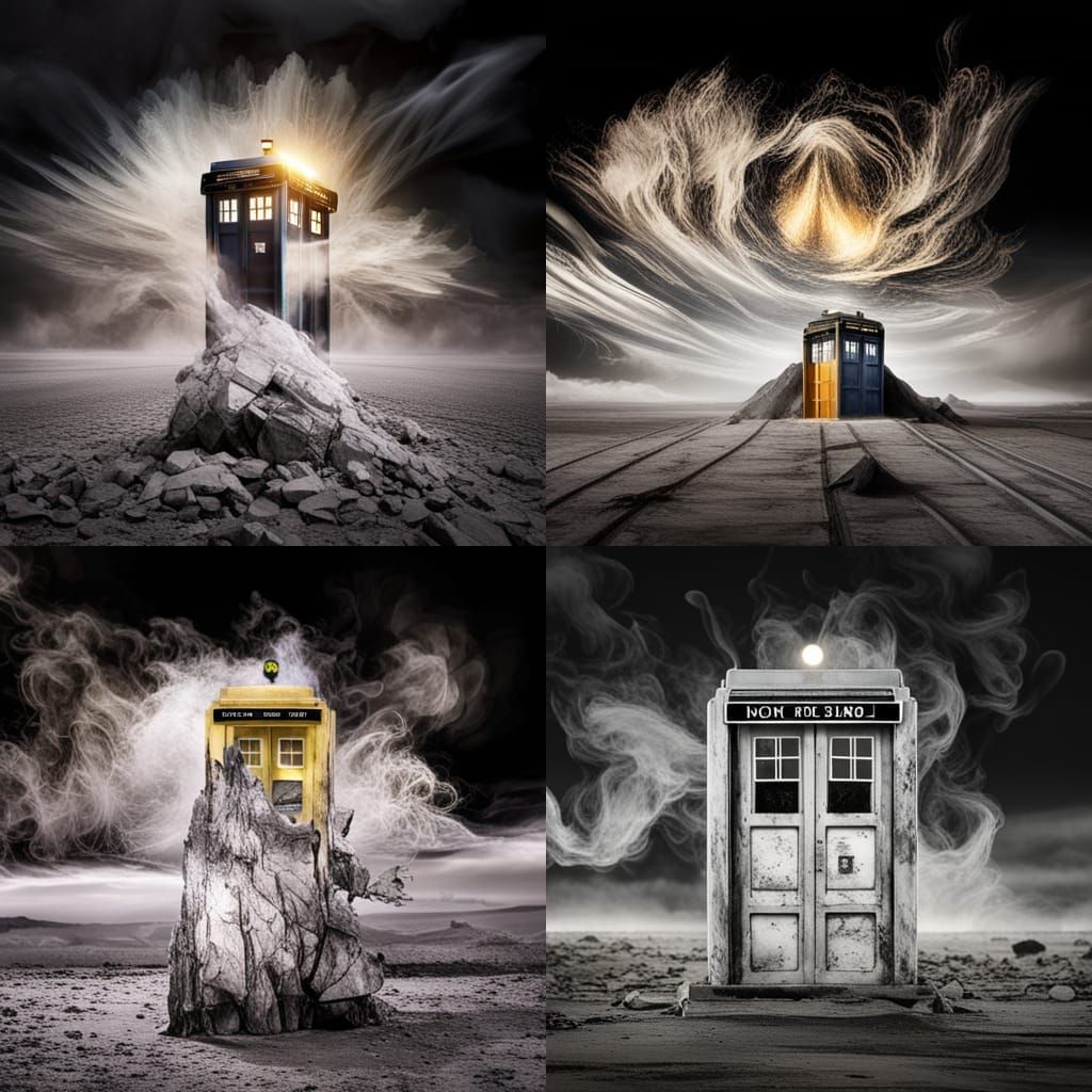 Yellow TARDIS in Ashy Wasteland