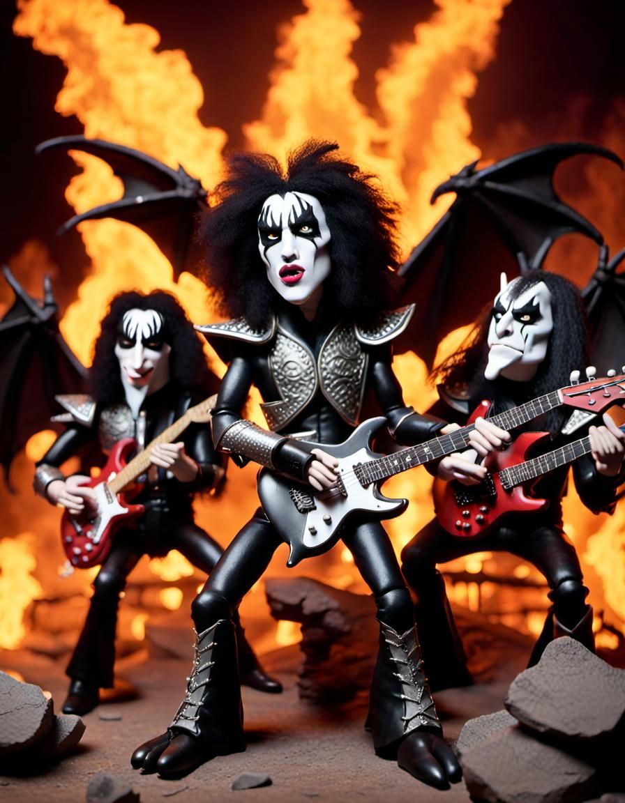 KISS Concert with Dragons in Claymation Style