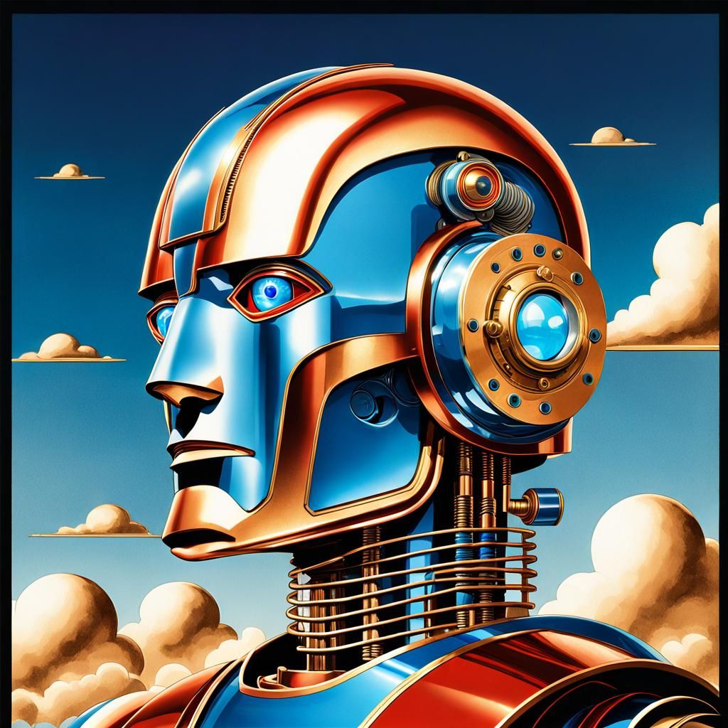 Cyborg Robot Man in Art Deco Style