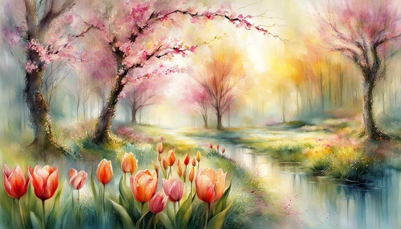 Vibrant Morning Garden in Spring