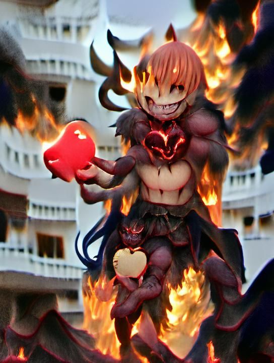 Burning Demon Holding a Heart