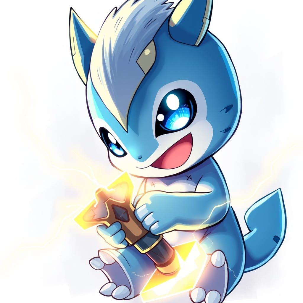 Adorable Baby Digimon Wields Lightning Axe