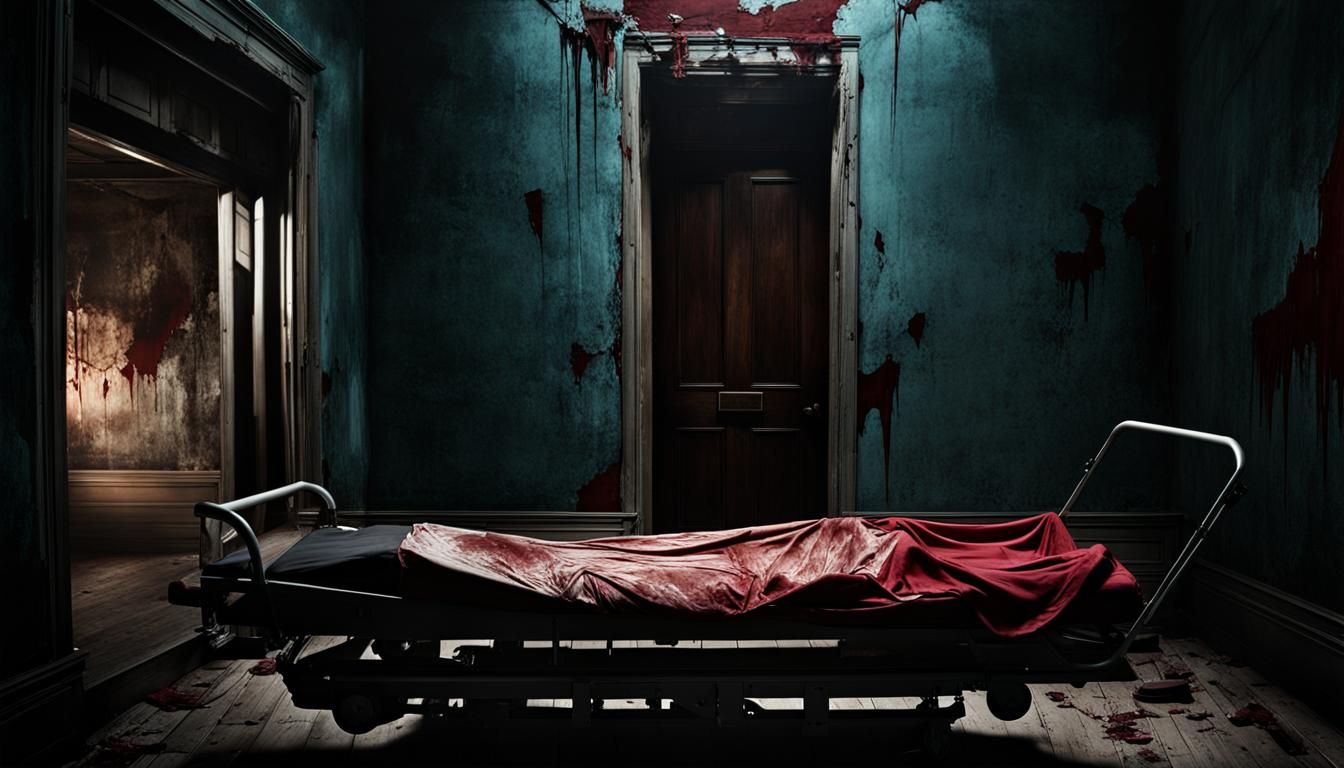 Scared Woman in Asylum Stretcher: Horror Scene