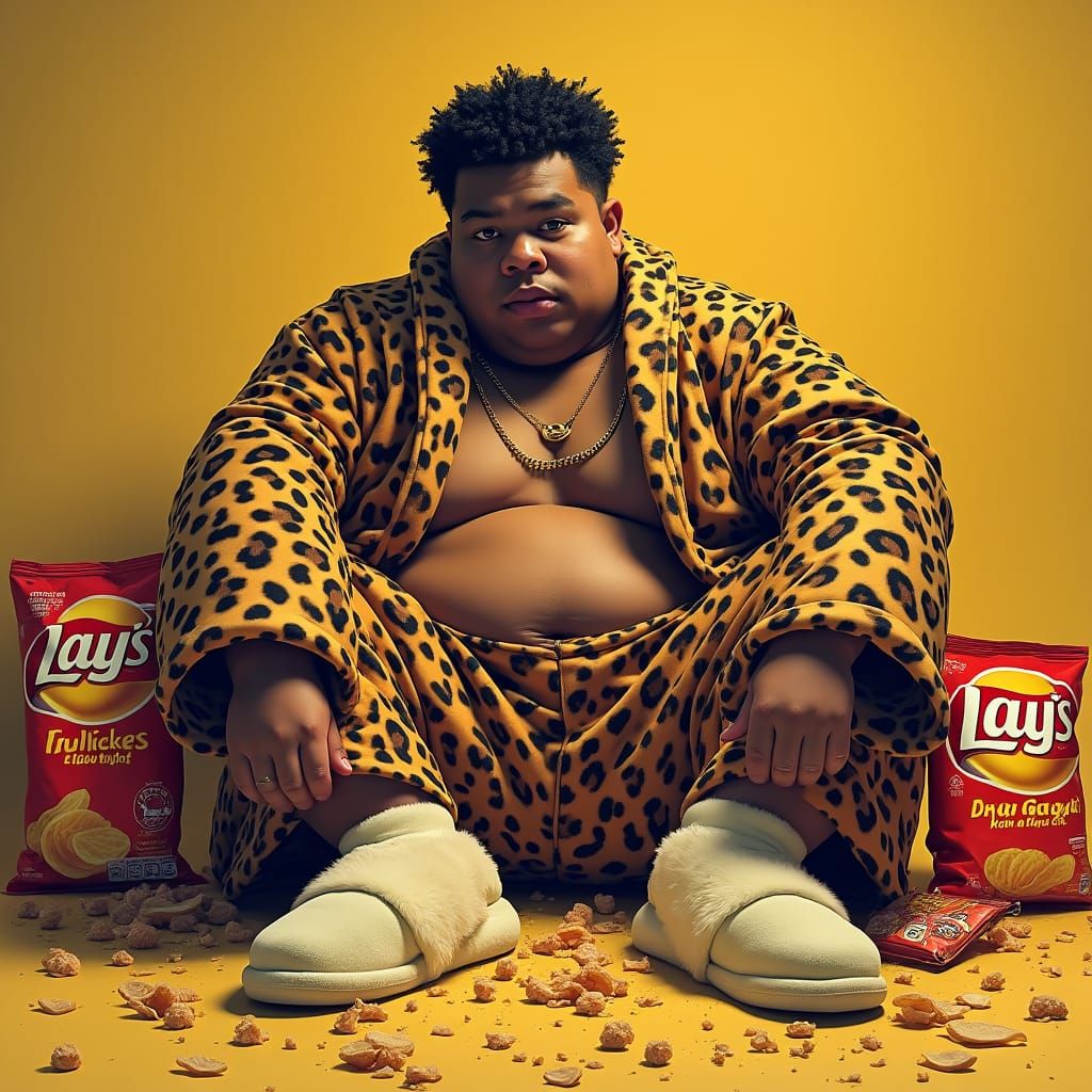 Sweaty Young Man in Cheetah Robe, Basquiat Style