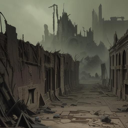 Horrific Graffiti in Ruined Cityscape