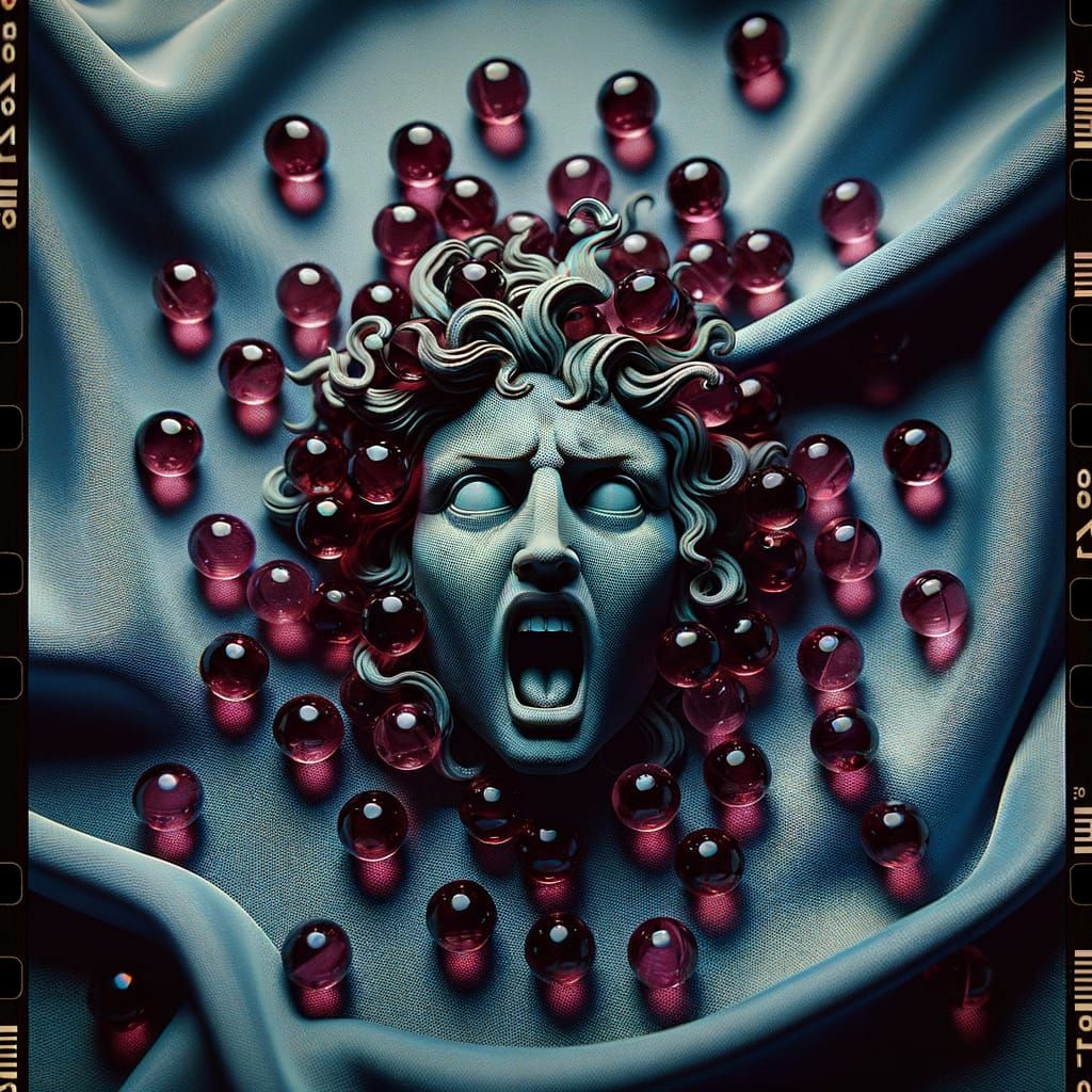 Ethereal Mythical Creature in Wine-Colored Glass Marbles