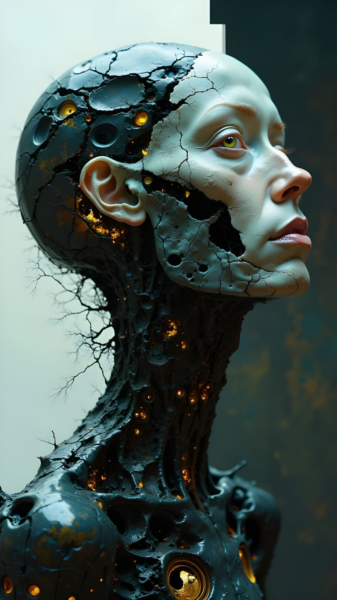 Cybernetic Body in Surreal Black and White Gradient