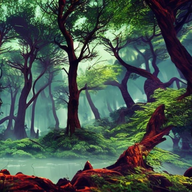 Fantastical Forest Matte Painting in Deep Color