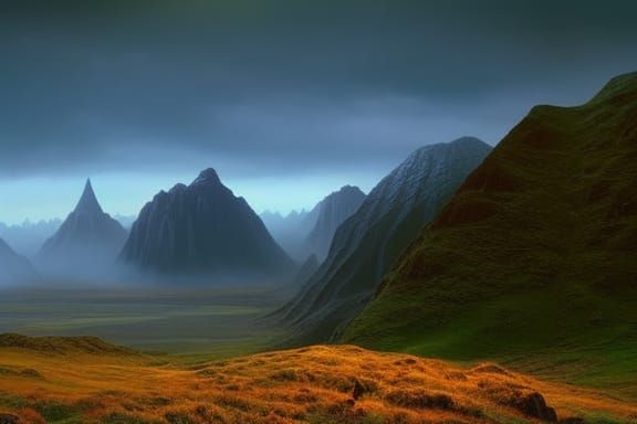 Mystical Night in a Fantasy Mountain Valley