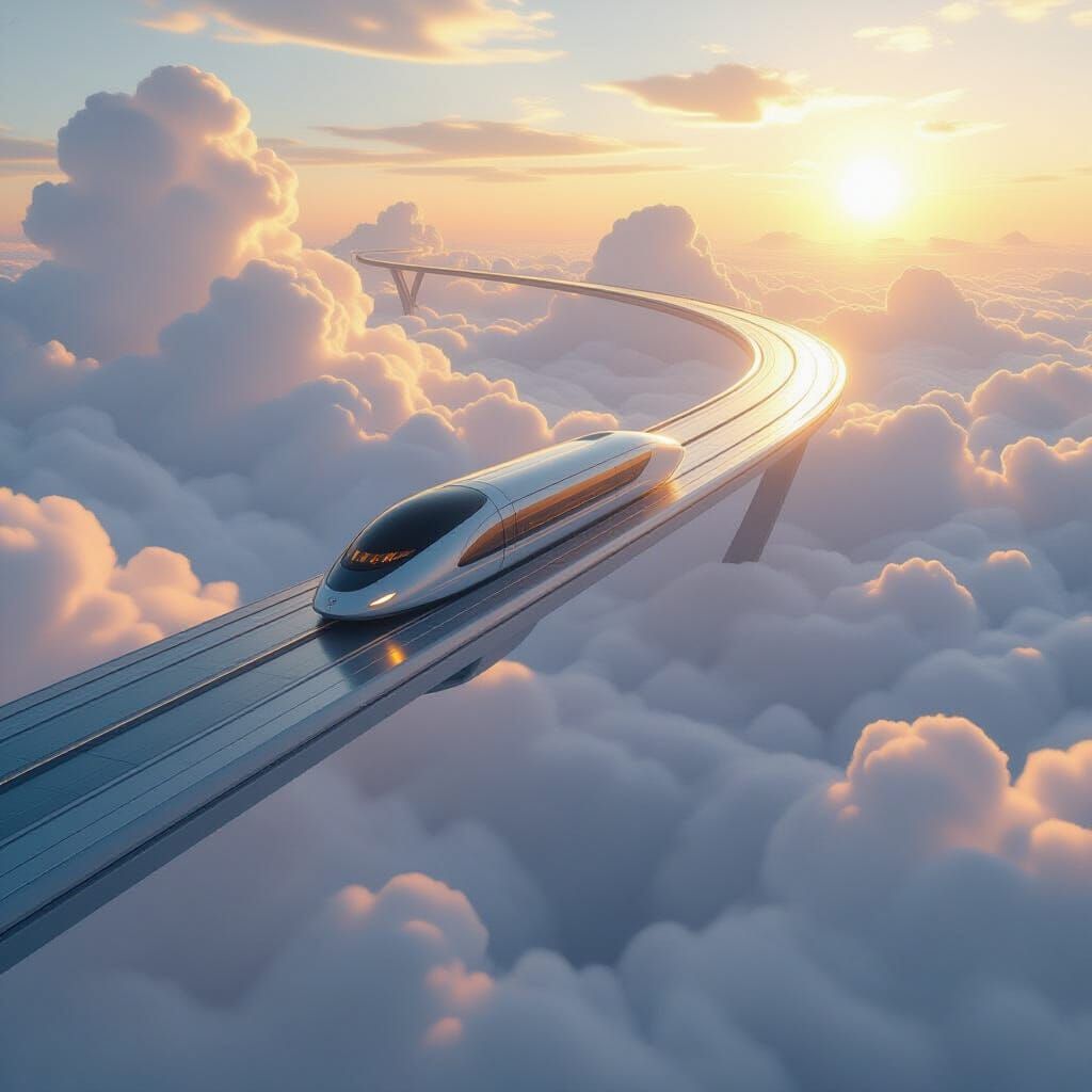 Endless Bridge Among Clouds in Futuristic Style