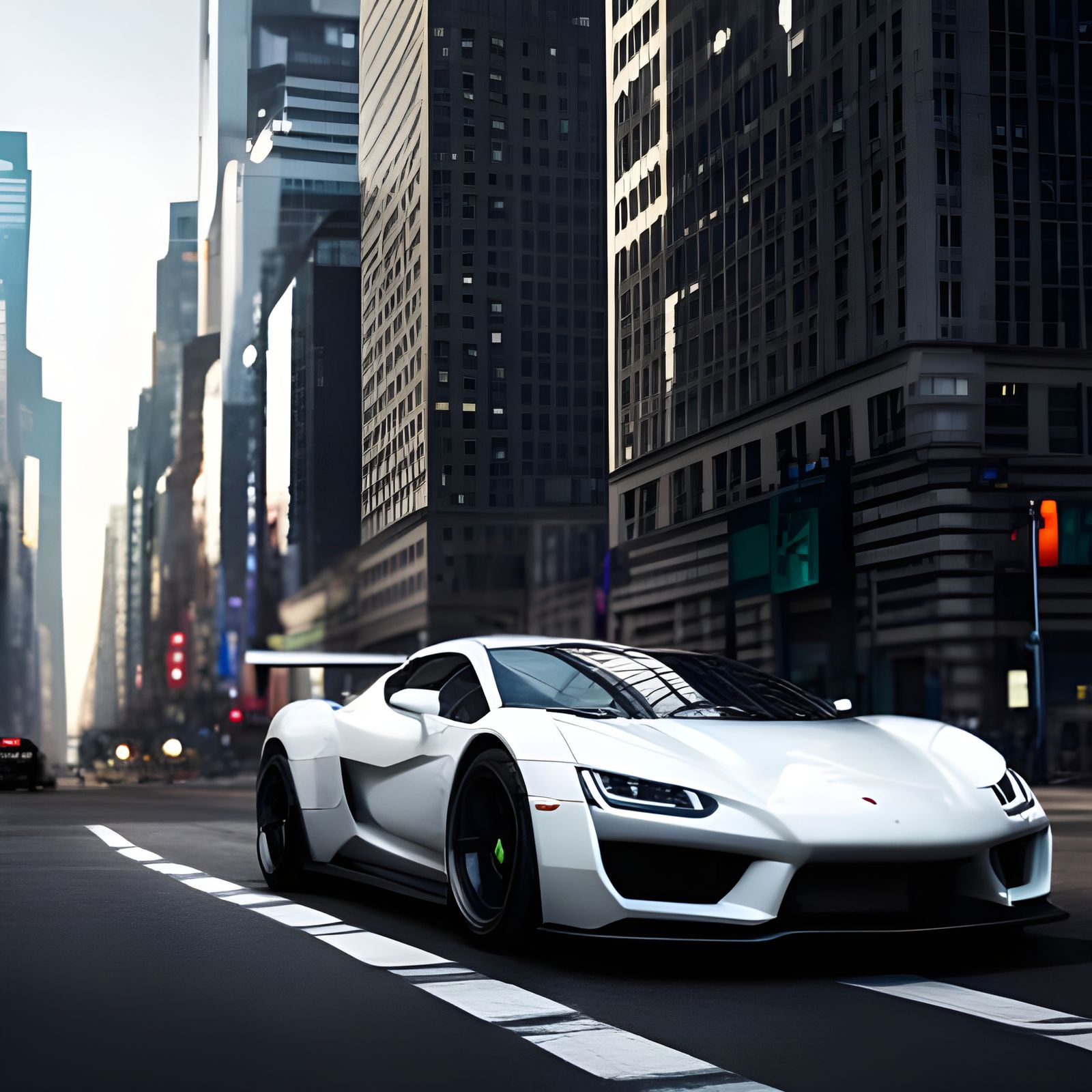 Futuristic Car in Cyberpunk City, Hyperrealistic