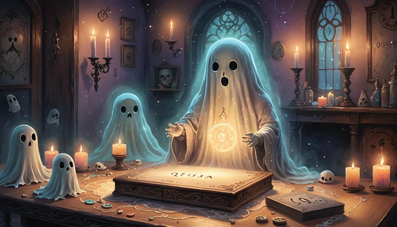 Cute Ghost Seance in Whimsical Digital Art