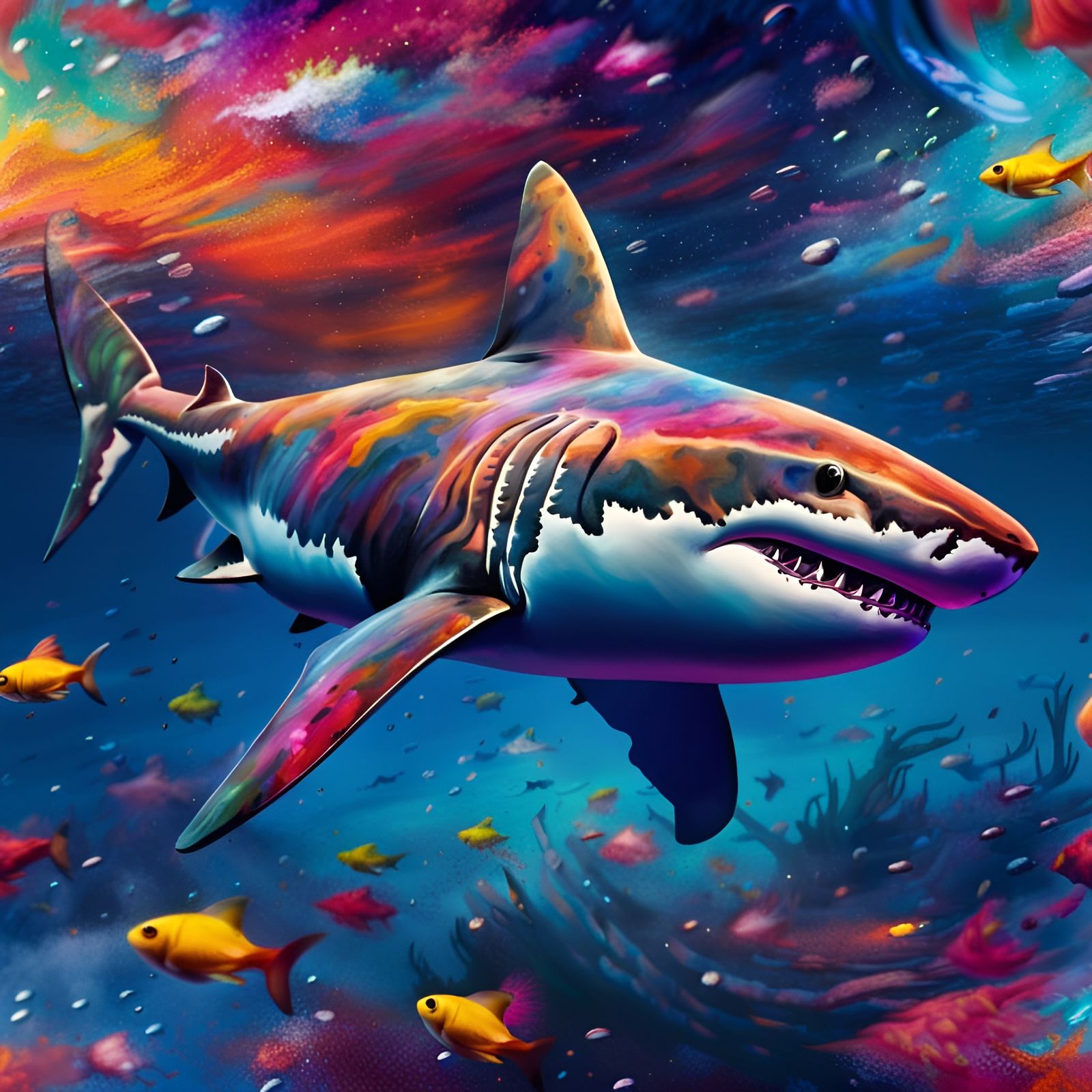Shark in Colorful Cosmos Ocean: Splash Art