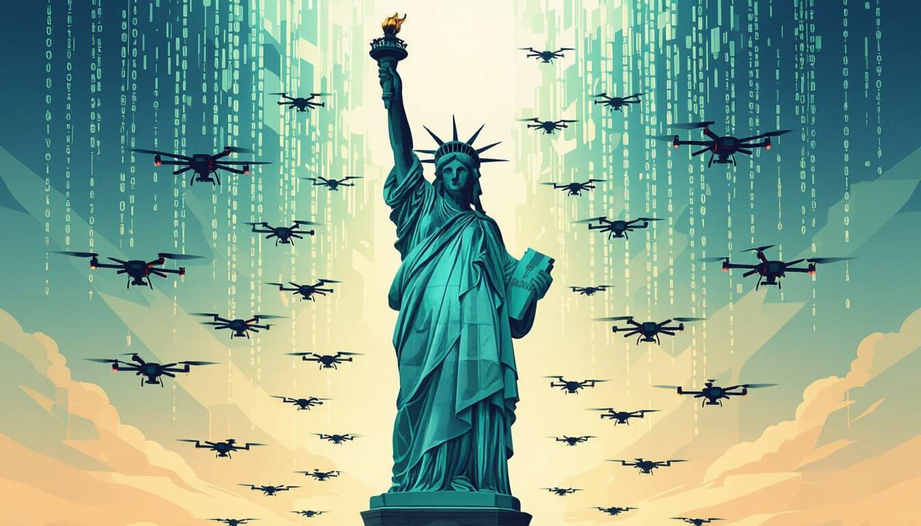 Statue of Liberty Under Digital Surveillance