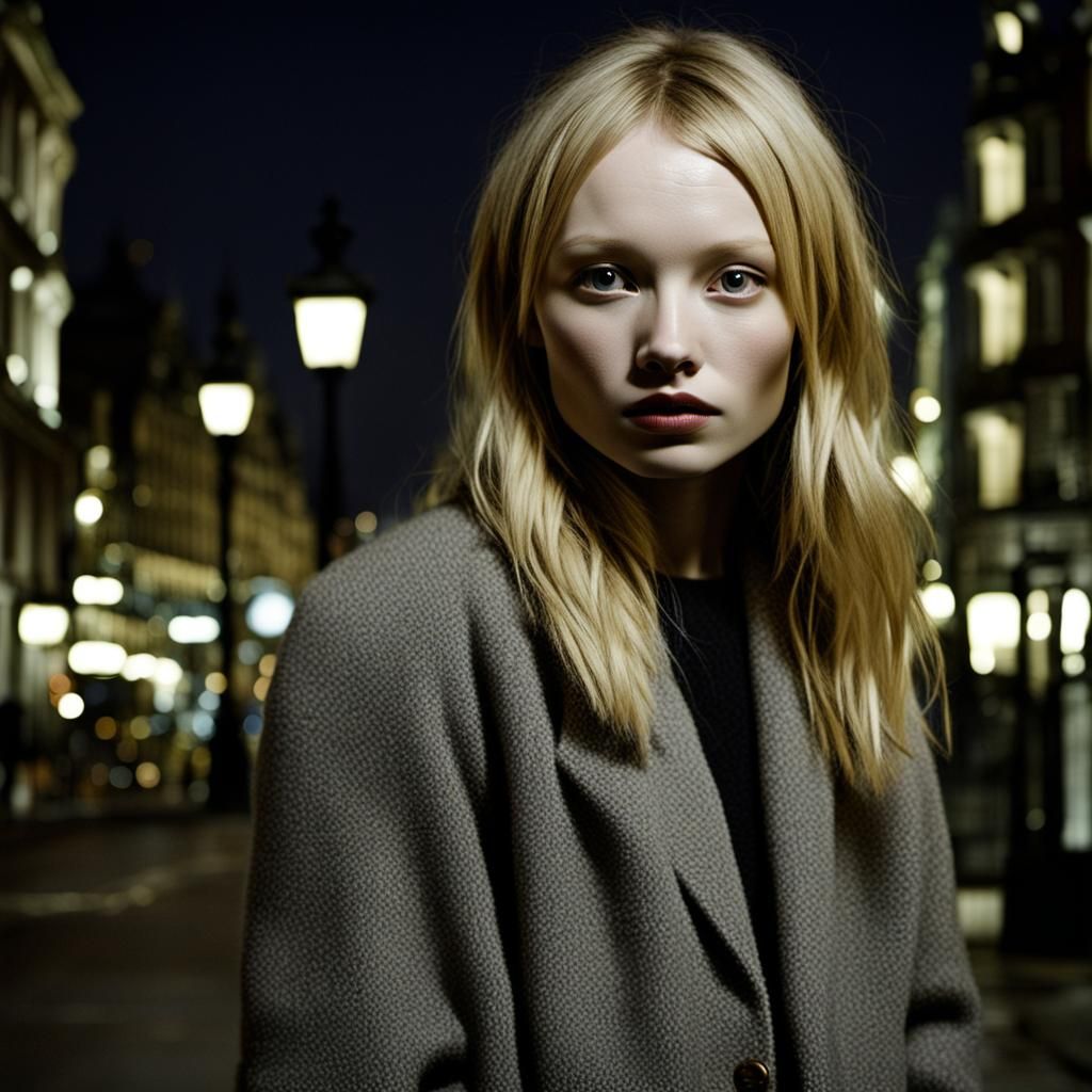 Blonde Woman in London at Night