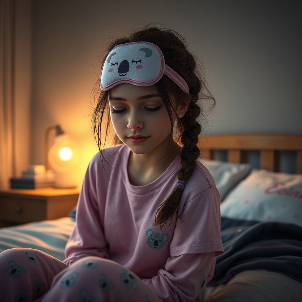 Dreamy Bedroom Scene with Sleepy Teenage Girl