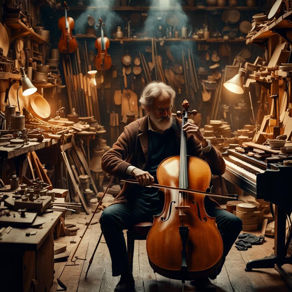 Cello Maker in Workshop: Cinematic Digital Painting