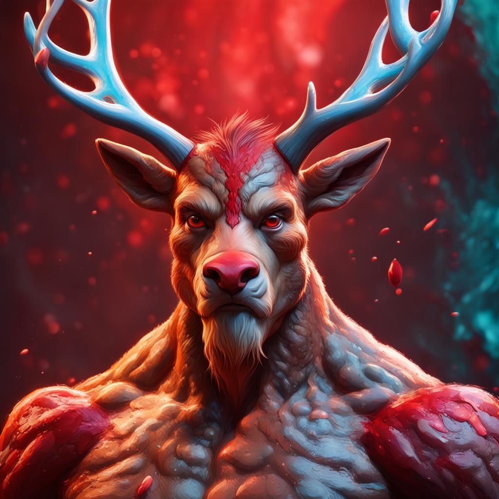 Muscular Humanoid Rudolph in Hyperrealistic Style