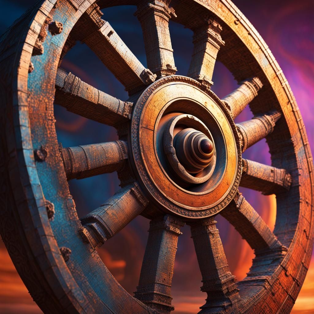 Detailed Ancient Wheel in Splash Art Style