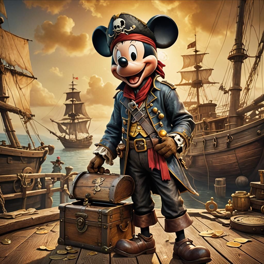 Mickey Mouse as Pirate on Treasure Hunt