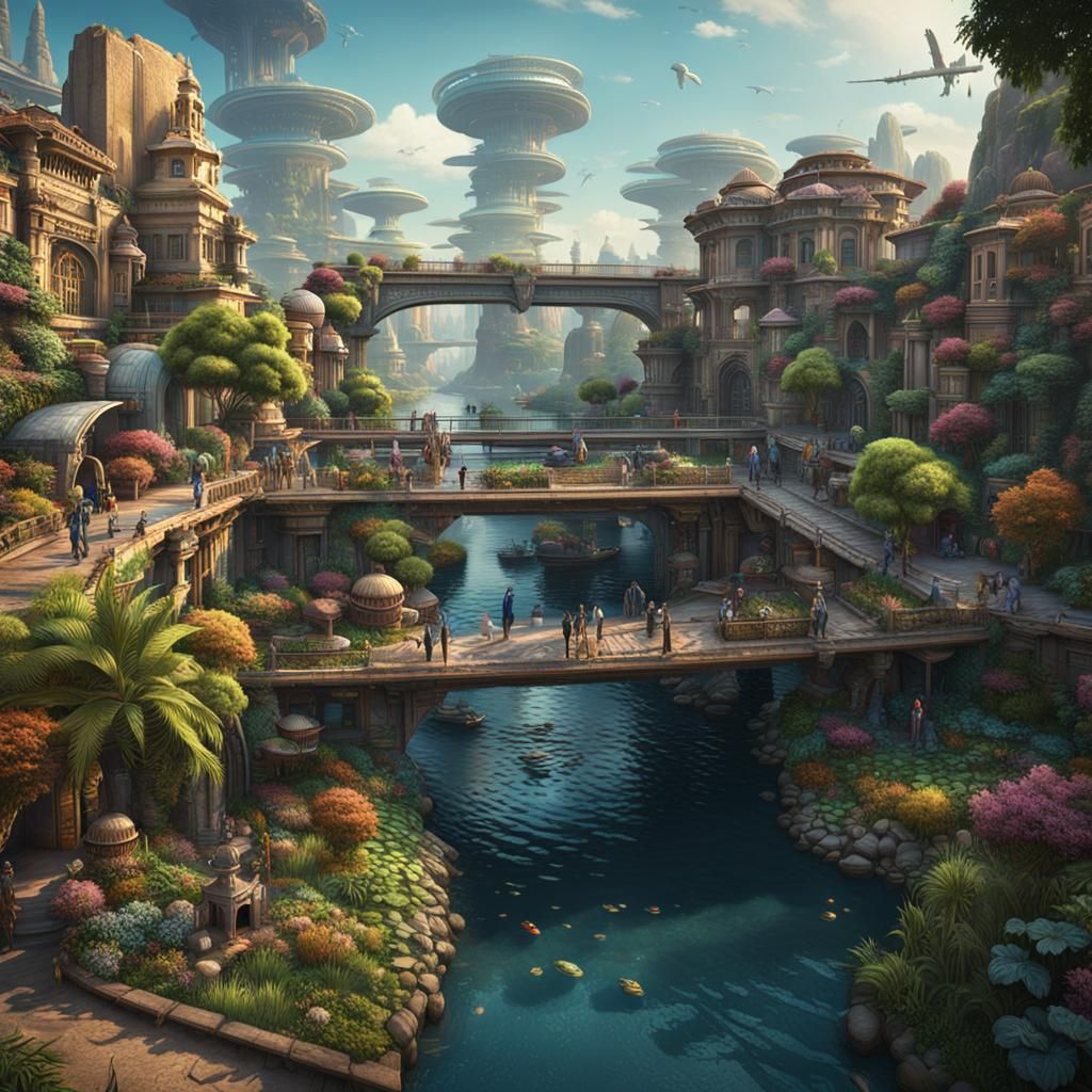 Futuristic Utopia: A Sci-Fi Cityscape in Matte Painting Styl...