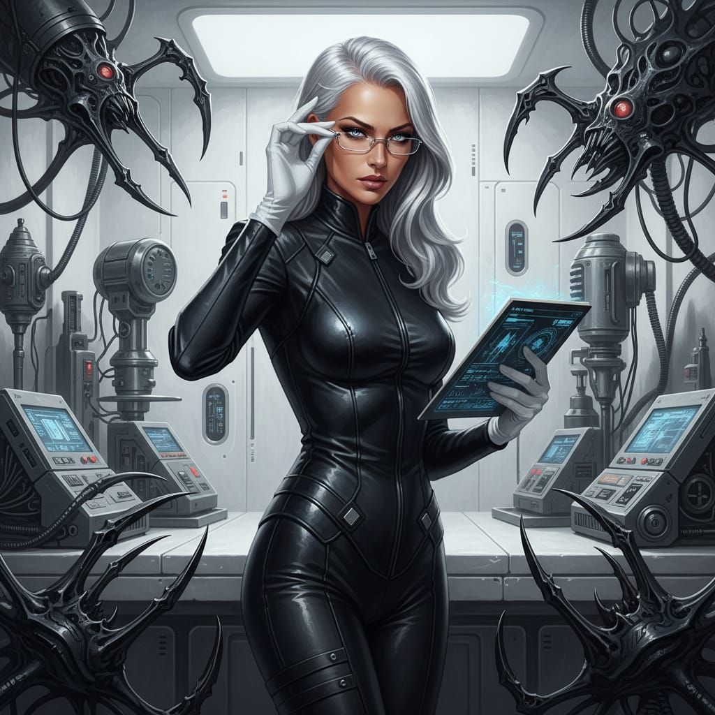 Femme Fatale Scientist in Sci-Fi Lab