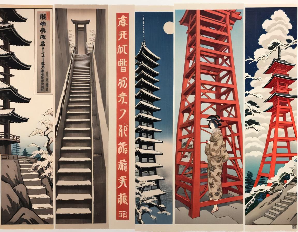Stairway to Heaven in Ukiyo-e Style