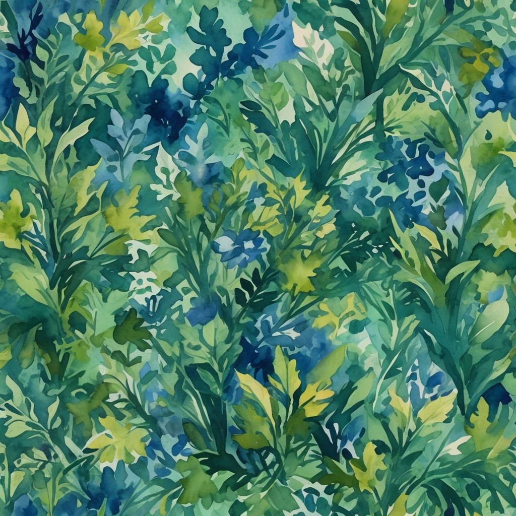 Epic Blue and Green Masterpiece in Gouache Style