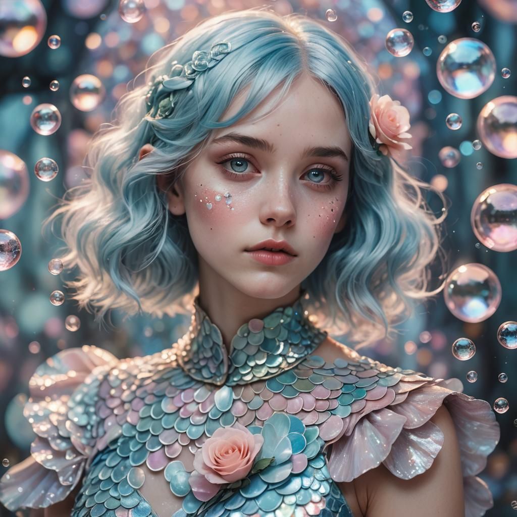 Ethereal Portrait of a Scaled Woman in Pastel Fantasy