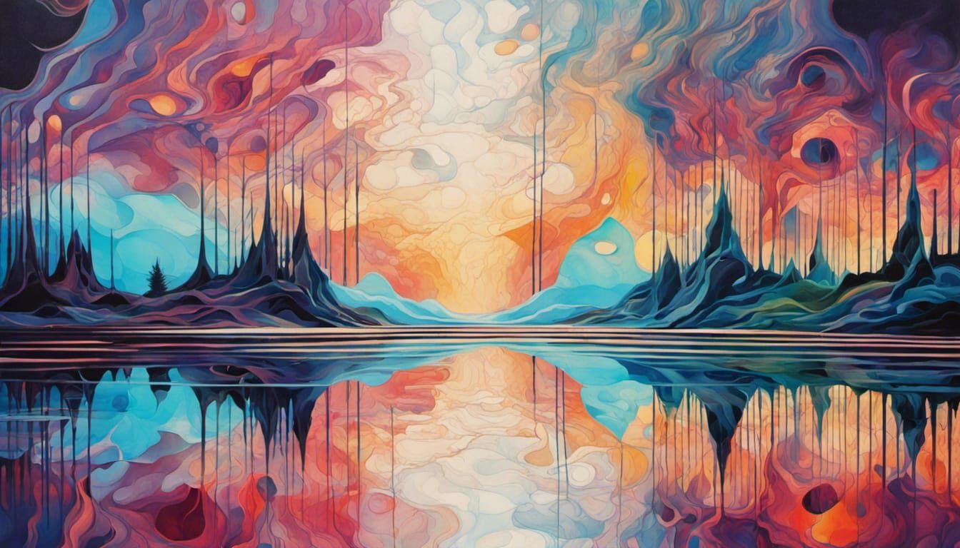 Geometric Futurism Landscape with Iridescent Ink